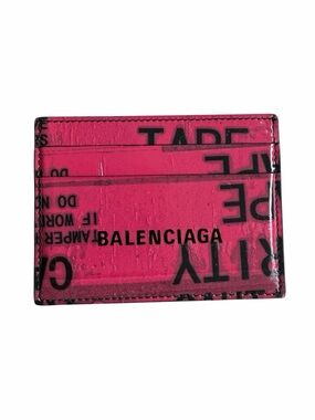 Balenciaga Coral Red Leather Logo Card Holder Credit Card Case Italy Authentic